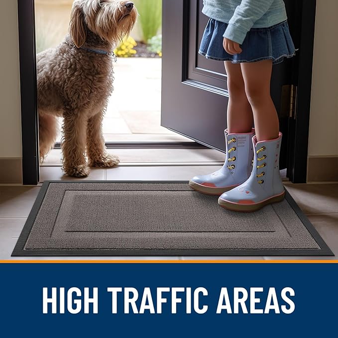 OLANLY Front Door Mat Indoor Outdoor Entrance, Waterproof All-Season, All-Weather Doormat, Sturdy Natural Rubber, Low Profile, Easy Clean Patio Porch Entryway Mat, 71x23, Taupe