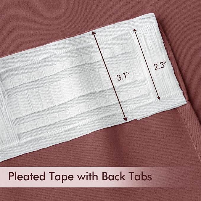 MIULEE Dusty Rose Back Tab Blackout Curtains 90 Inches Long 2 Panels Set for Living Room Bedroom Privacy, Rod Pocket/Pinch Pleat Thermal Insulated Room Darkening Pleated Light Blocking Drapes
