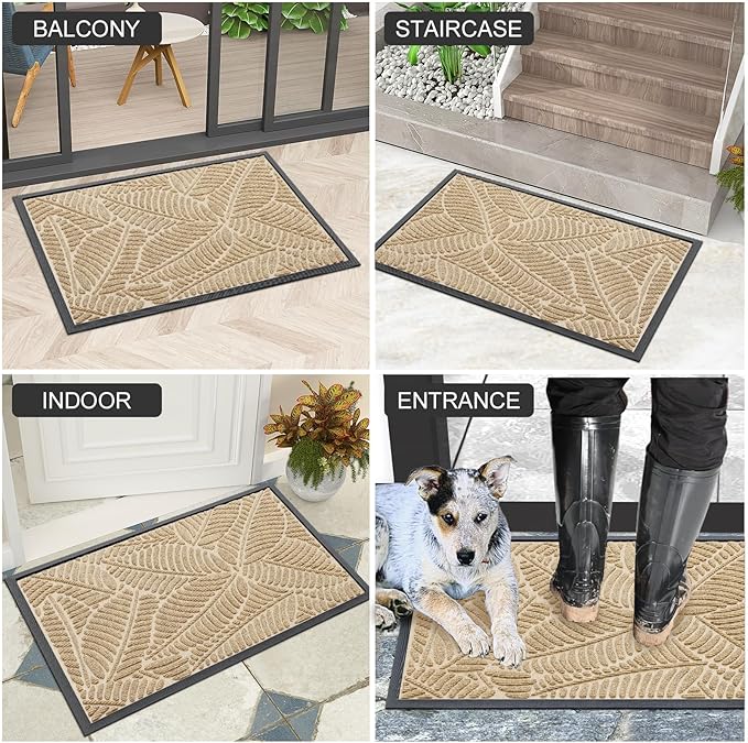 Colorxy Waterproof Doormat, Sturdy Natural Rubber Front Indoor Mat, Non Slip Low Profile Indoor Outdoor Door Mats, Stain and Fade Resistant Floor Mat, Easy Clean Patio Entrance Mat, 71''x23'', Beige