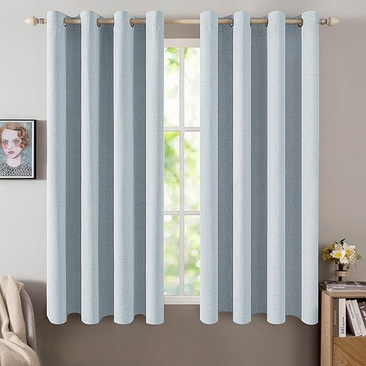 MIULEE Linen Textured Curtains for Bedroom Solid 100% Blackout Thermal Insulated Chambray Blue Grommet Room Darkening Curtains & Drapes Luxury Decor for Living Room Nursery 52 x 54 Inch (2 Panels)