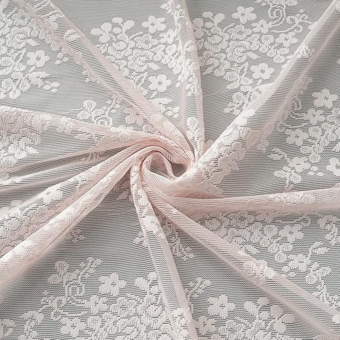 YJ YANJUN Vintage Lace Curtains 63 Inch Length 2 Panels Set Cute Floral Designs Dusty Pink Sheer Curtain Panels for Girls Bedroom with Wavy Edge Rod Pocket, 52 x 63 Inch, Blush Pink