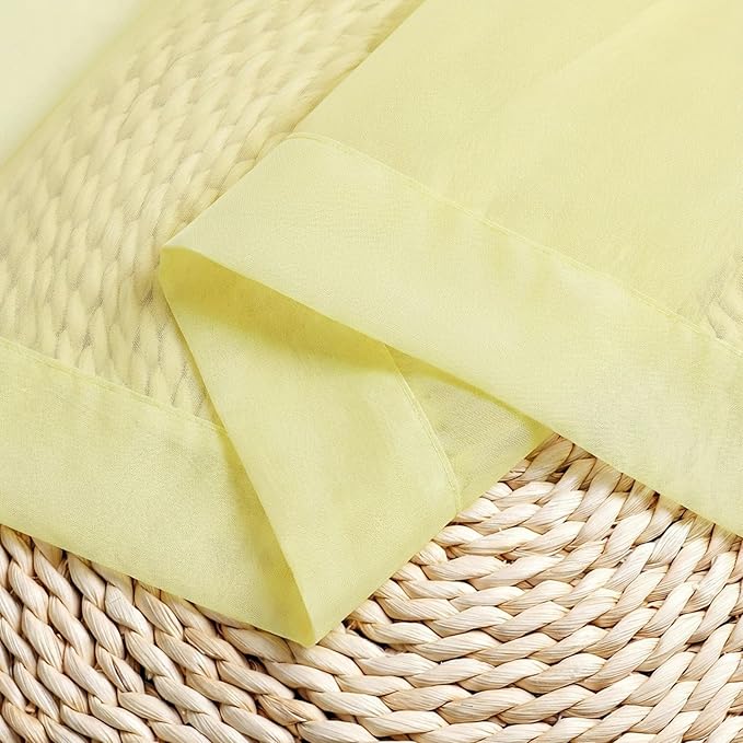 Chyhomenyc Sheer Curtains 36 inch Length 2 Panels Set - Light Filtering Voile Rod Pocket Short Window Curtians for Bathroom Living Room Farmhouse Small Windows, 42Wx36L inches, Light Yellow