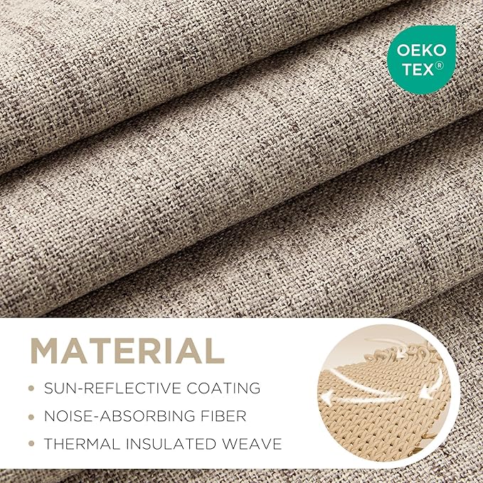 Joydeco Blackout Curtains for Bedroom - 100% Light Blocking 2 Panels Set Linen Drapes 42" W x 72" L, Thermal Insulated Room Darkening Curtains, Linen Textured for Living Room, Rod Pocket & Back Tabs