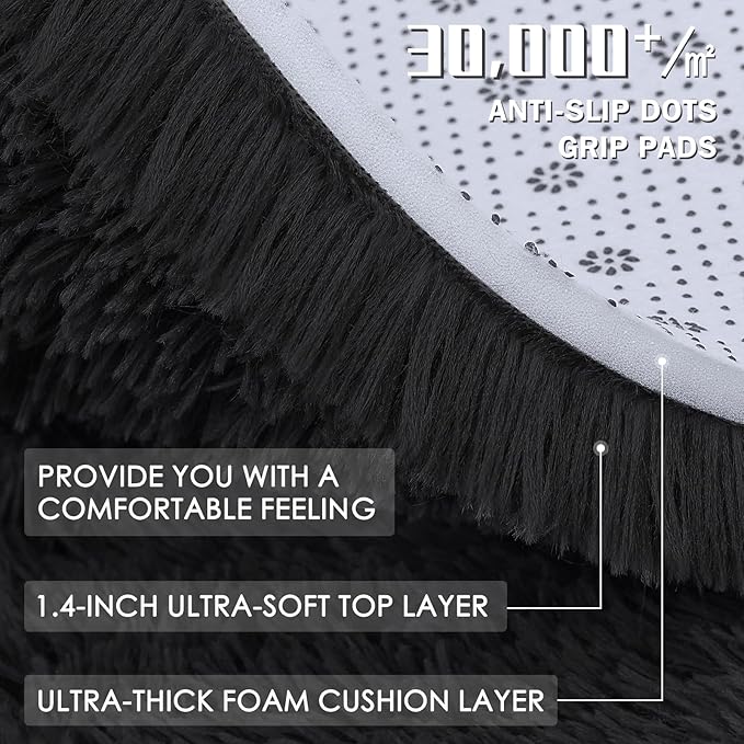 OLANLY 4x10 Area Rugs for Living Room Bedroom, Machine Washable Soft Fluffy Shaggy Bedside Rug, Indoor Floor Carpet for Kids Girls and Boys, Dorms, Nursery Rooms, Home Decor Aesthetic, Black