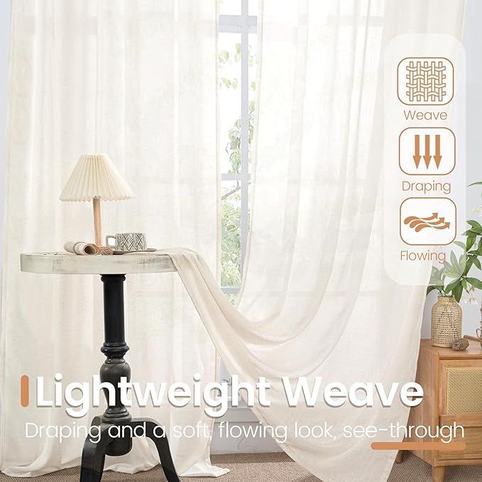 BGment Small Linen Curtains 36 Inch Length for Cafe Window, Half Drapes Lightweight Semi Sheer with Rod Pocket for Front Door Kitchen Window Over Sink, 2 Panels Set, 24 Inch Wide Each Panel