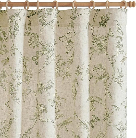 jinchan Floral Curtains Lined Linen Blend Curtain for Living Room 96 Inch Length Sage Green Farmhouse Flower Patterned Curtain French Country Curtains Drapes Back Tab Rod Pocket 2 Panels