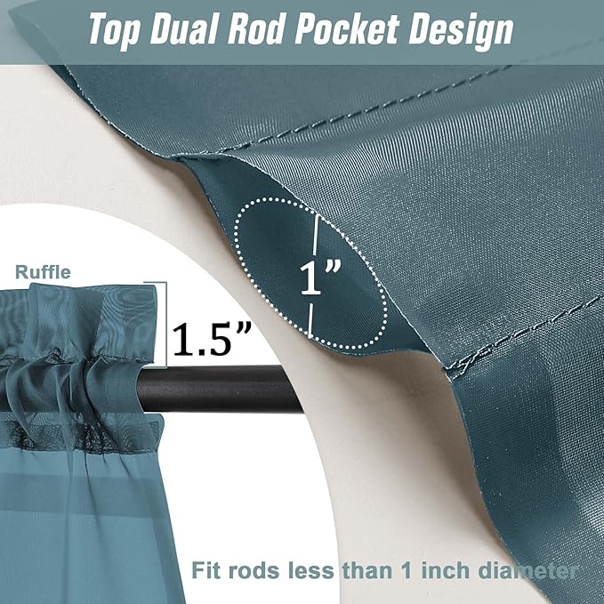 Dusty Blue Sheer Curtains 84 Inches Long 2 Panels, Elegant Airy Transparent Light Filtering Window Curtains, Window Drapes for Living Room Bedroom, Top Dual Rod Pocket Design, 2x42Wx84L Inches