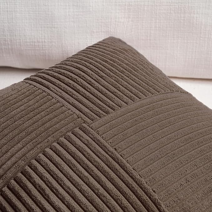 Fancy Homi 2 Packs Dark Brown Lumbar Decorative Throw Pillow Covers 20x28 Inch for Living Room Couch Bed, Rustic Farmhouse Boho Home Decor, Soft Striped Corduroy Rectangle Accent Cushion Case 50x70 cm
