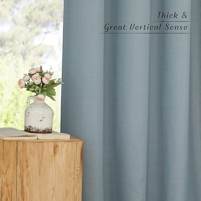 NICETOWN Flax Stone Blue Linen Curtains for Room Divider, Grommet Top Thick Flax Semi Sheer Vertical Drapes Privacy Assured with Light Filtering for Sliding Glass Door, W68 x L84, 2 Pieces