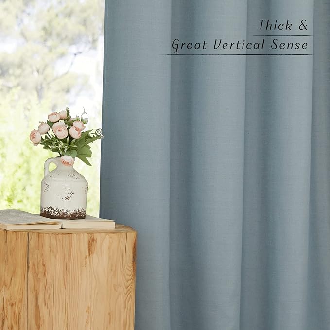 NICETOWN Stone Blue Linen Kitchen Curtains 36 inch Length, Decorative Thick Flax Small Window Treatments Privacy Assured with Light Filtering for Bedroom/Bathroom, W55 x L36, 2 Panels