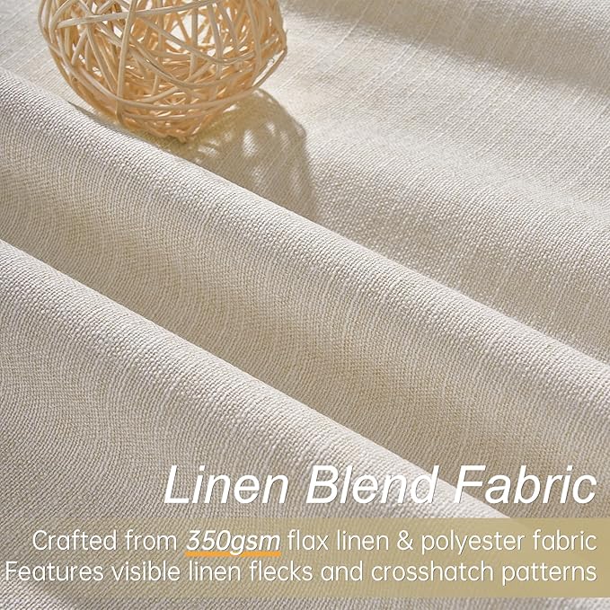 Topfinel Beige 90 Inch Thermal Blackout Curtains for Bedroom Window Nursery, Ivory Soundproof Burlap Doorway Curtains Privacy Noise Cancelling Boho Linen Drapes 2 Panels Rod Pocket/Back Tab/Hook Belt