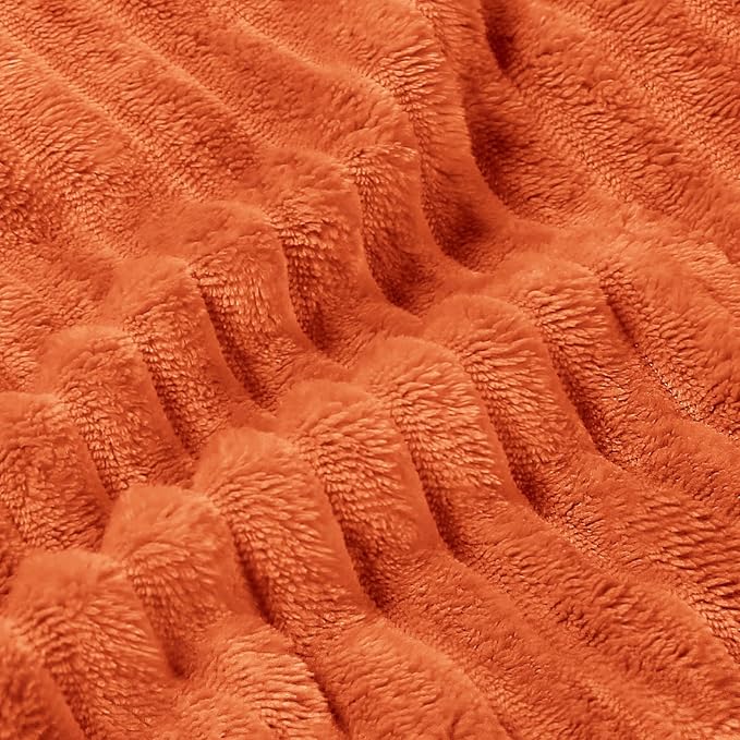 BEDELITE Fleece Blanket Queen Size, 3D Ribbed Jacquard Soft & Warm Decorative Blankets – Cozy, Fuzzy, Fluffy, Plush Lightweight Throw Blankets for Couch, Bed, Sofa(Orange, 90x90 inches)