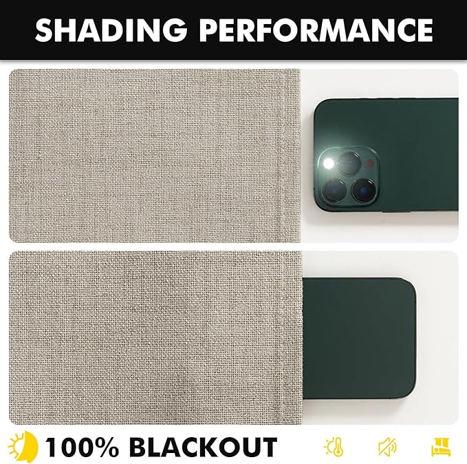 MIULEE 100% Blackout Linen Curtains for Bedroom, Stone Solid Luxury Decor Thermal Insulation Room Darkening Drapes for Living Room Nursery Back Tab Rod Pocket 42 x 84 Inches, 2 Panels