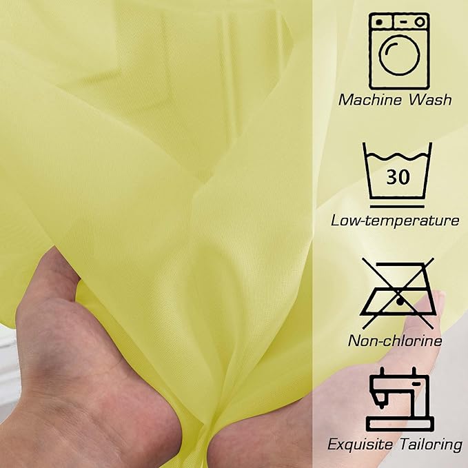 OWENIE Sheer Lemon Curtains for Bedroom Living Room 63 Inch Length 2 Panels Set, Modern Soft Solid Light Filtering Sheer Curtains for Dining Room, Rod Pocket Window Treatments, Lemon, 42" Wx63 L