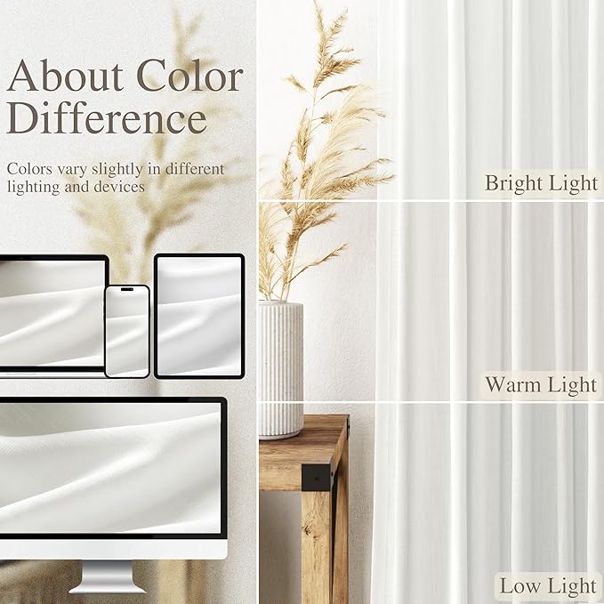 Off White Linen Curtains 63 inches Long for Bedroom Back Tab Sheer White Curtains Narrow Mini Skinny Door Decor Cotton Textured Gauze Curtain for Bathroom Kitchen 2 Panel Set 38x63