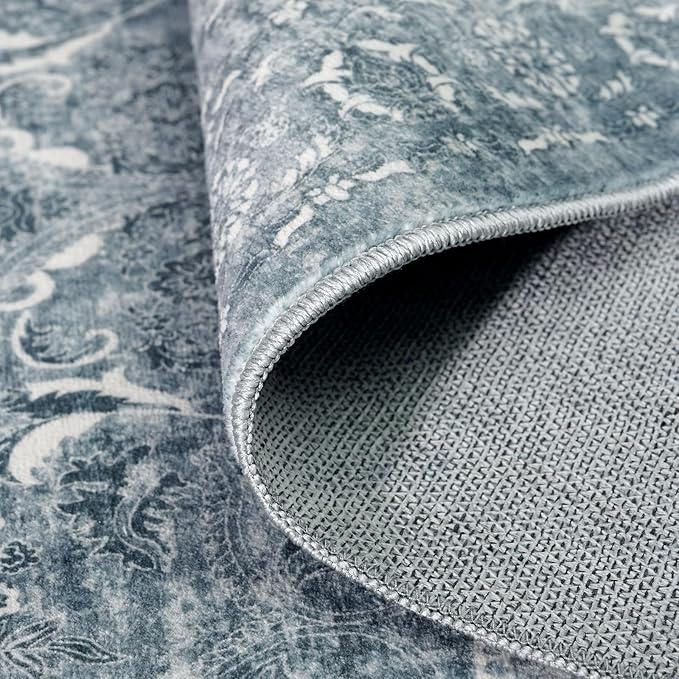 2x3 Entryway Area Rug Washable - Neutral Small Entry Rug Kitchen Rug Runner Vintage Soft Floor Mat Non Slip Indoor Farmhouse Carpet for Bedroom Bathroom Living Room (Blue)