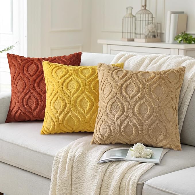 decorUhome Throw Pillow Covers 24x24 Inch Set of 2, Soft Plush Faux Wool Khaki Solid Couch Pillow Covers, Accent Euro Sham Farmhouse Neutral Square Pillow Cases for Sofa Bed Living Room
