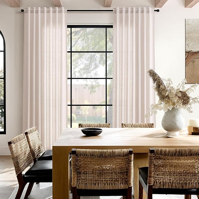 Natural White Linen Curtains 72 Inches Long for Living Room Burlap Linen Textured Light Filtering Semi Sheer Curtains Back Tab Privacy Neutral Farmhouse Curtain for Bedroom Office 52x72, 2 Panels