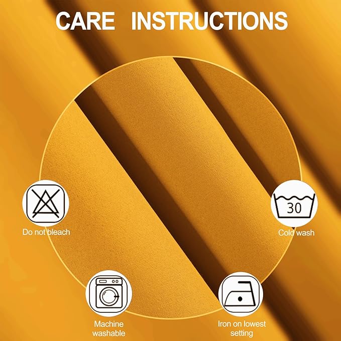 LEMOMO Blackout Curtains 52 x 90 Inch Long Yellow Curtains Set of 2 Panels Room Darkening Curtains for Bedroom and Living Room