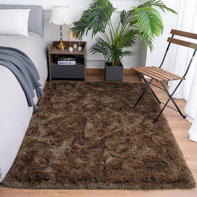 Goideal Fluffy Rug for Bedroom Living Room, 3x5 Brown Area Rugs, Faux Fur Shag Modern Carpet Ultra Soft Girls Boys Room Home Decor, Solid