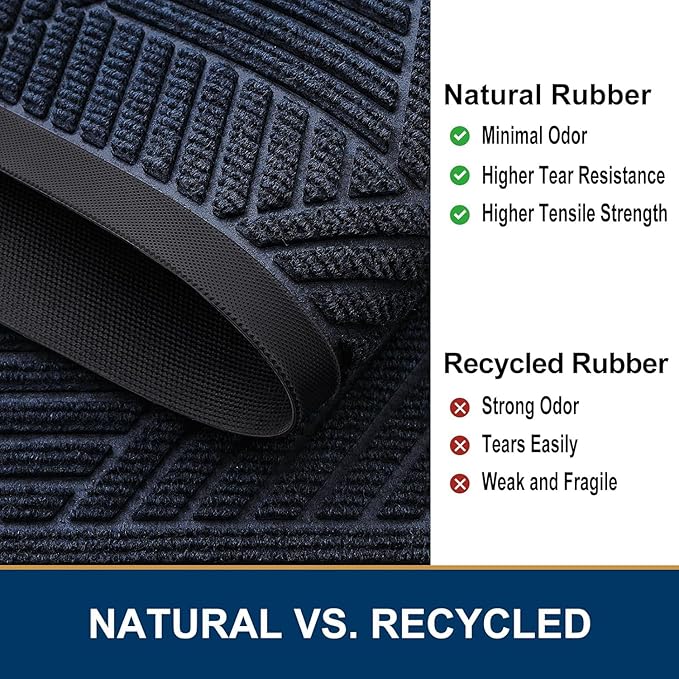 Smiry Front Door Mat Outside Entrance, Heavy Duty Sturdy Natural Rubber Doormat, Trap Dirt and Moisture, Easy Clean Low Profile Mats for Indoor Outdoor Entry, Irregular Triangle (47x17, Navy Blue)