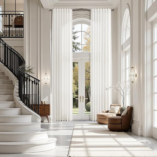 Extra Long Beige White Linen Curtains 126 Inch for Living Room 2 Panels Set Rod Pocket Back Tab Light Filtering Semi Sheer Soft Linen Window Curtain Privacy High Ceiling Drapes for Farmhouse 52x126