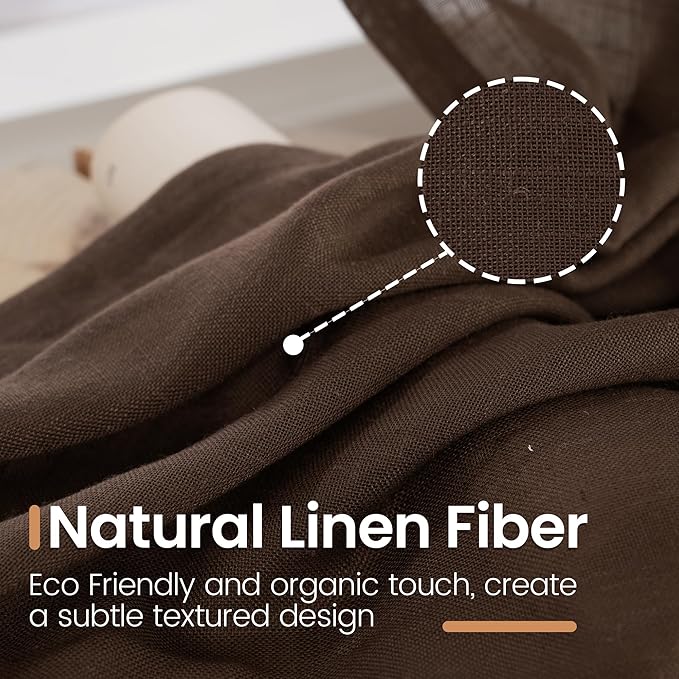 BGment Brown Linen Kitchen Curtains 40 Inch Length, Small Semi Sheer Drapes Textured for Cafe Window Over Sink Bathroom Decor Lightweight Rod Pocket, 2 Panels Set, Each 30 Inch Wide