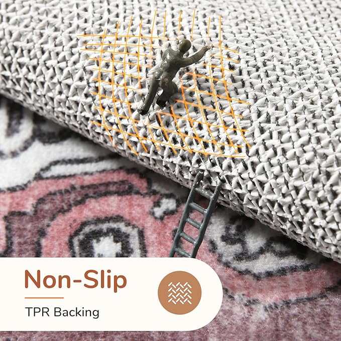 OPPODREAM Soft 8x10 Area Rugs, Washable Rugs 8x10 with Non Slip Backing, Faux Cashmere Low-Pile 8 x 10 Carpet, Pink & Cream