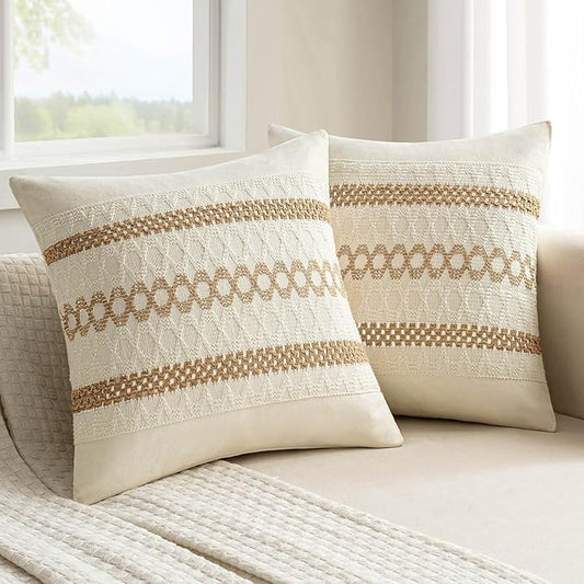 MIULEE Set of 2 Neutral Boho Decorative Pillow Covers 16x16 Inch Farmhouse Rustic Couch Throw Pillows Modern Cotton Cushion Covers Retro Cute Macrame Woven Spring Home Decor for Bed Sofa Chair