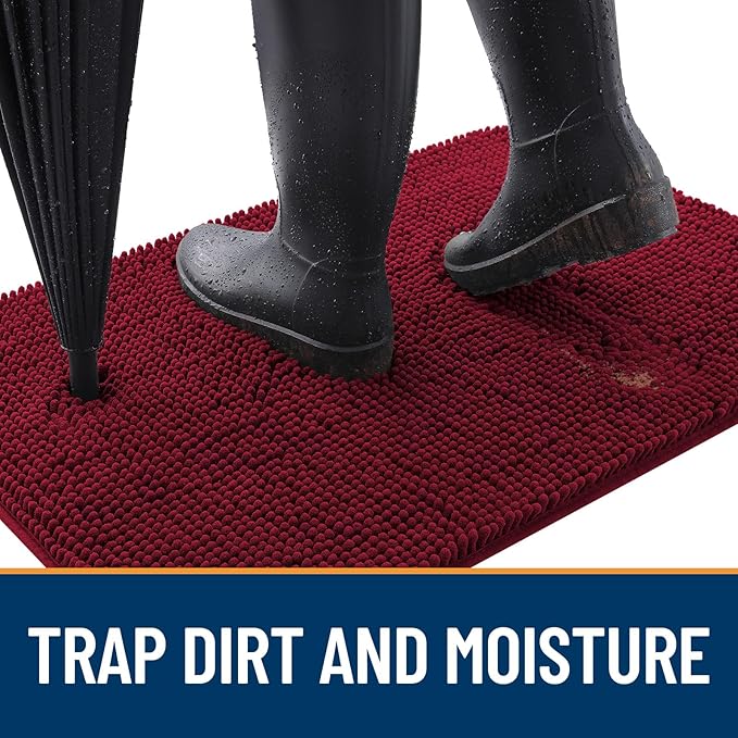 OLANLY Dog Door Mat for Muddy Paws 35x24, Absorbs Moisture and Dirt, Absorbent Non-Slip Washable Doormat, Quick Dry Chenille Mud Mat for Dogs, Entry Indoor Entryway Carpet for Inside Floor, Burgundy