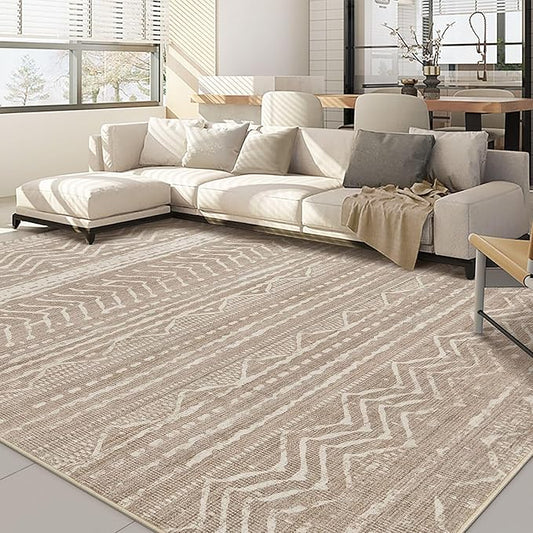 Nakagishi 9x12 Area Rug Living Room: Washable Boho Large Neutral Modern Soft Farmhouse Rugs Stain Resistant Indoor Floor Non-Slip Carpet for Bedroom Nursery Kid Playroom Office Dining Room- Dark Brown