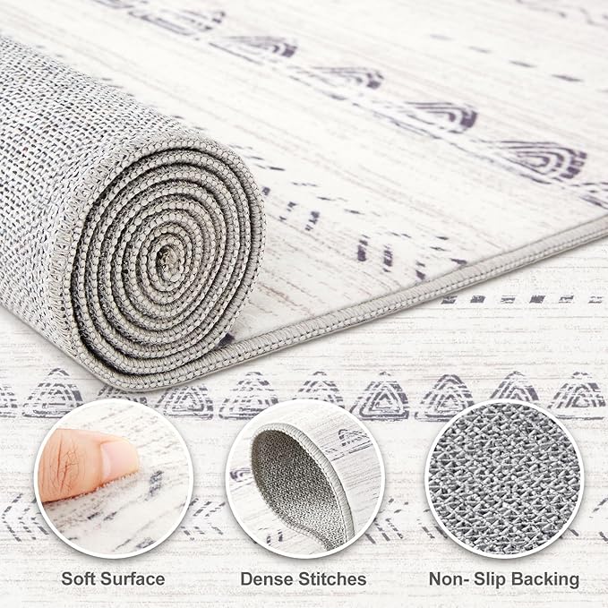 Nakagishi 10x12 Area Rug Living Room: Washable Boho Large Neutral Soft Farmhouse Modern Rugs Stain Resistant Moroccan Non-Slip Indoor Floor Carpet for Bedroom Nursery Kids Playroom Office- Gray