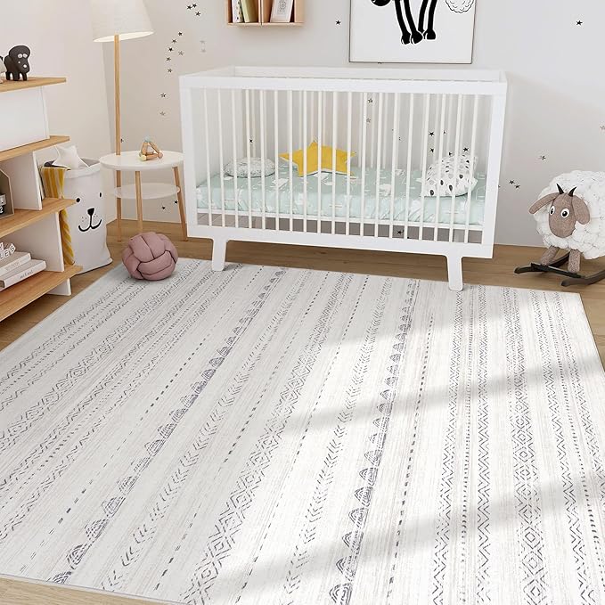 Nakagishi 6x10 Area Rugs Living Room: Washable Boho Large Neutral Soft Farmhouse Rug Stain Resistant Modern Moroccan Non-Slip Indoor Carpet for Bedroom Nursery Kids Playroom Office Dining Room- Gray