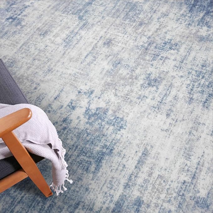 IOHOUZE Abstract Runner Rug 3x10 Ft Washable Runners for Hallways, Non Slip Kitchen Runner Printed Faux Wool Entryway Runner Indoor, Modern Abstract Floor Carpet for Hall Bedroom, Light Blue Grey