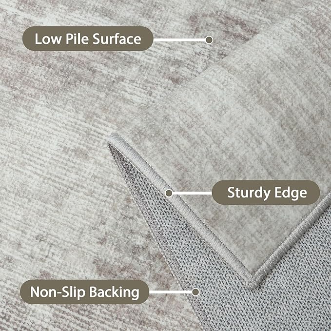 BEIMO Area Rugs 5x7 for Living Room Bedroom, Modern Abstract Machine Washable Rug, Large Soft Low Pile Floor Carpet with Non Slip Backing for Dining Room, Light Grey/Beige