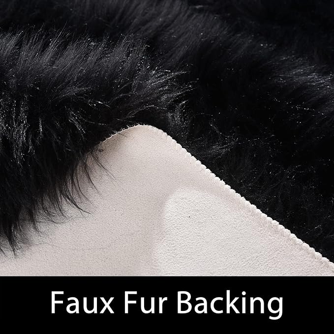 Latepis Shag 5x7 Black Fuzzy Rug Faux Sheepskin Fur Rugs Super Soft Washable Shaggy Rug for Living Room Fluffy Rugs for Bedroom Pure Dark for Luxury Home Décor