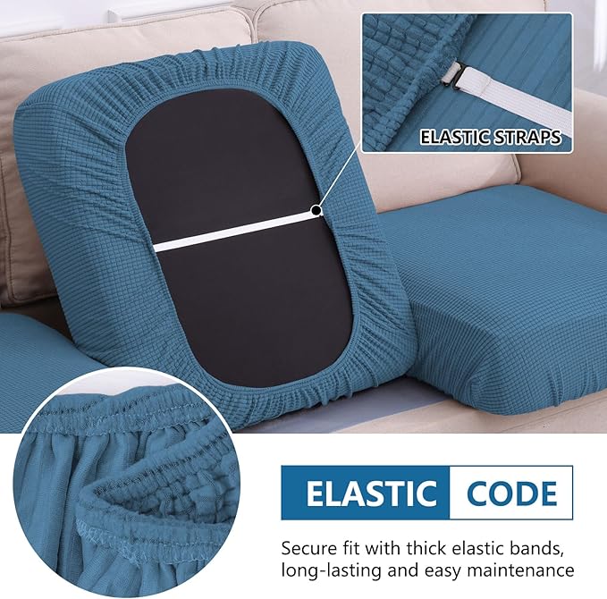hyha Waterproof Couch Cushion Covers for Pets, Non Slip Sofa Seat Cover for Dogs Washable, Soft Thick Stretch Jacquard Fabric, Sofa Slipcovers with Elastic Bottom (1 Piece for Backrest M, Blue)