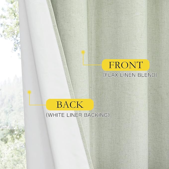 NICETOWN Sage Green Kitchen Linen Completely Shaded Draperies, 2 Pieces, W62 x L63, Privacy Protection & Noise Reducing Ring Top Drapes, White Lined Insulated Window Treatment Curtain Panels