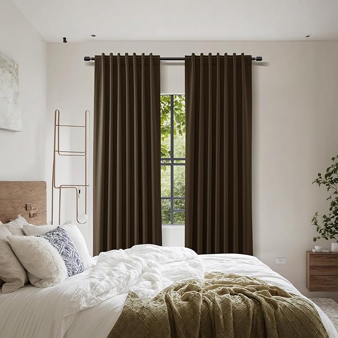 Guken 100% Blackout Curtains 108 Inch Length 2 Panels Set for Living Room Bedroom Back Tab Thermal Insulated Black Out Linen Drapes Room Darkening Chocolate,52x108