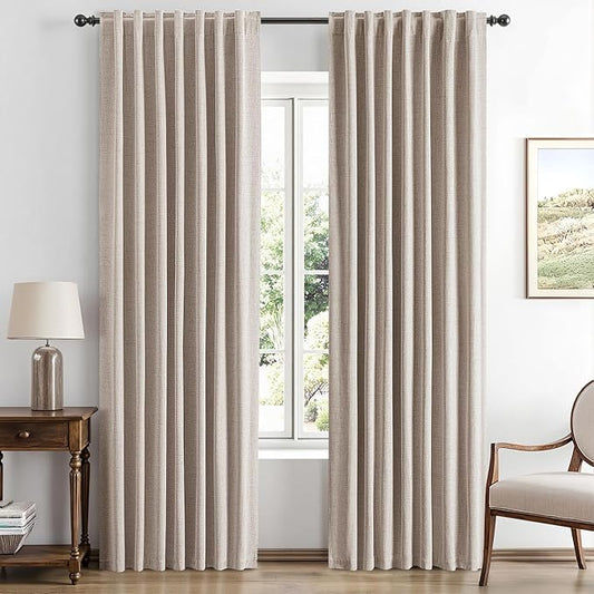 MIULEE 100% Blackout Linen Curtains for Bedroom, Khaki Solid Luxury Decor Thermal Insulation Room Darkening Drapes for Living Room Nursery Back Tab Rod Pocket 42 x 63 Inches, 2 Panels
