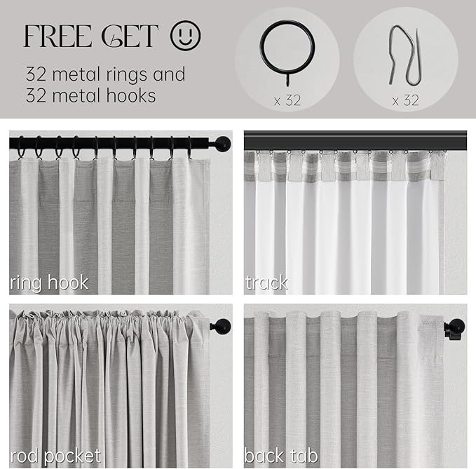 Topfinel 84 Inch Longth 40 Inch Wide 100% Blackout Linen Curtains 2 Panels Set for Bedroom Back Tab Rod Pocket Pleated Thermal Insulated Energy Efficient Grey Beige (40" W x 84" L 2 Panels)