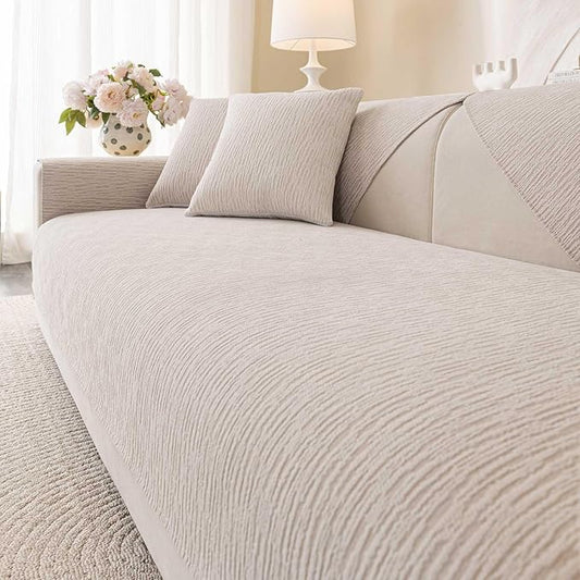 Soft Waterproof Chenille Cover Washable, Non Slip Sectional Sofa Covers for 3 Cushion Couch Sofa L Sharped Sofa Slipcover for Pets, Furniture Protector (1 PCS 36"x82" Coffee)