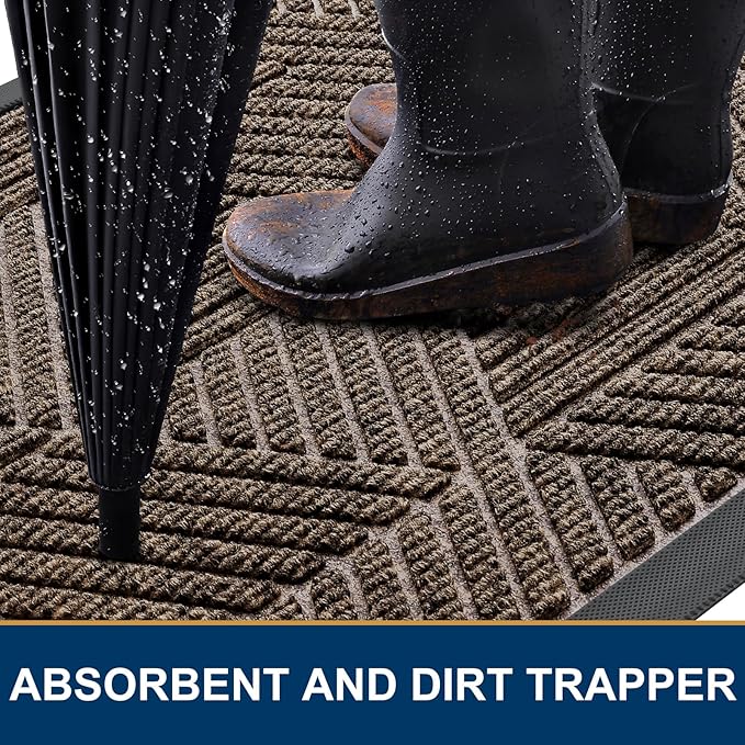 Smiry Front Door Mat Outside Entrance, Heavy Duty Sturdy Natural Rubber Doormat, Trap Dirt and Moisture, Easy Clean Low Profile Mats for Indoor Outdoor Entry, Irregular Triangle (71x34, Brown)
