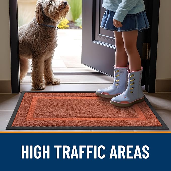 OLANLY Front Door Mat Indoor Outdoor Entrance, Waterproof All-Season, All-Weather Doormat, Sturdy Natural Rubber, Low Profile, Easy Clean Patio Porch Entryway Mat, 47x23, Vermillion Red