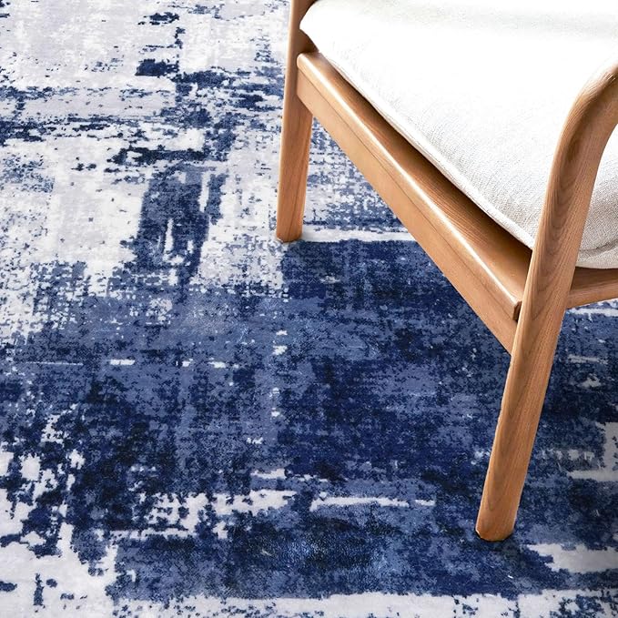 KOZYFLY Modern Abstract Runner Rug 2x6 Navy Blue Runners for Hallways Kitchen Rug Non Slip Washable Carpet Rug Runner Laundry Mat with Soft Low Pile for Entryway Bathroom Bedroom Kitchen