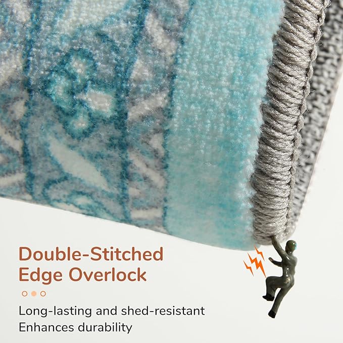 OPPODREAM Soft Area Rugs 3x5, Washable Rugs with Non Slip Backing, Low-Pile Throw 3x5 Carpet, Faux Cashmere 3 x 5 Carpet, Teal & Turquoise & Cream