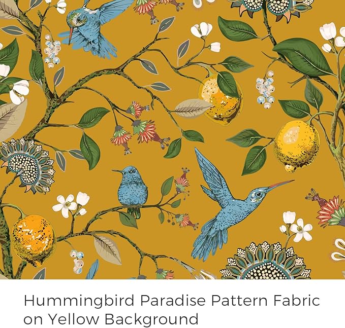 Topfinel Kitchen Curtains 45 Inch Length Mustard Yellow Vintage Blackout Curtains for Cafe Kitchen, Short Grommet Luxury Whimsical Floral Hummingbird Patterned 45 Inches Long for Living Room Bedroom