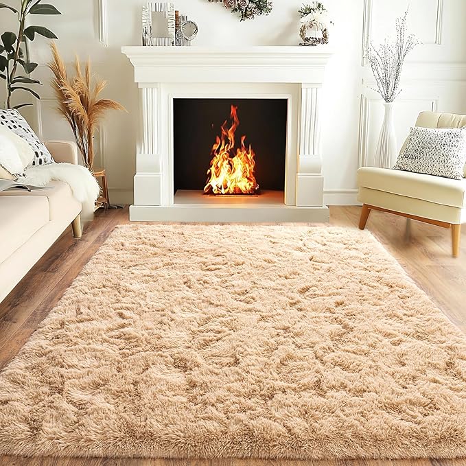 Pionblank Super Fluffy Area Rug for Living Room 5x7 Feet, Modern Indoor Shaggy Carpet, Soft Plush Non Slip Rugs for Bedroom Kids Room Cloakroom Home Decor, Camel