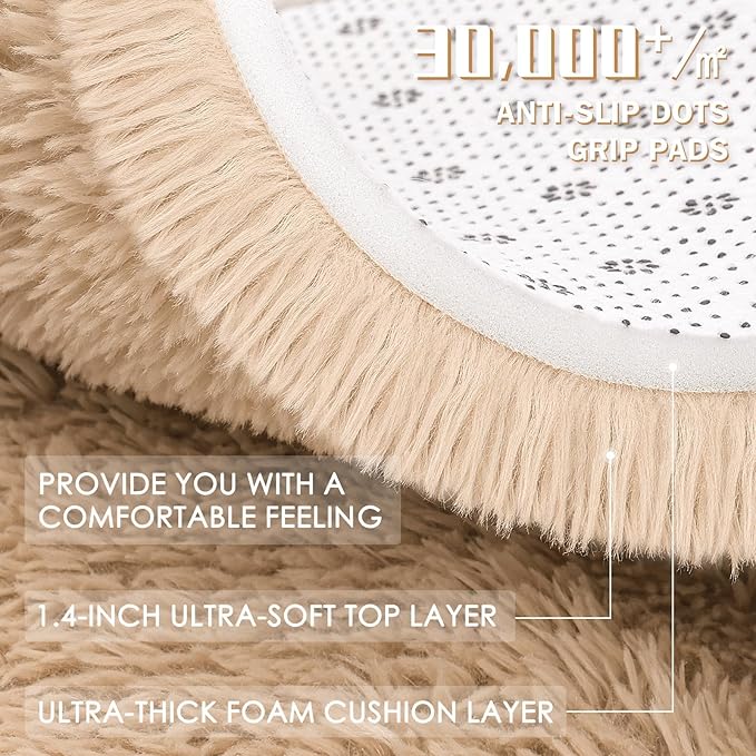 OLANLY 6x7 Area Rugs for Living Room Bedroom, Machine Washable Soft Fluffy Shaggy Bedside Rug, Indoor Floor Carpet for Kids Girls and Boys, Dorms, Nursery Rooms, Home Decor Aesthetic, Beige