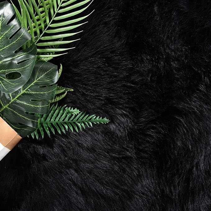 Latepis Black Rug for Living Room Faux Fur 5x6.7 Fluffy Rug Washable Sheepskin Rugs for Bedroom Bedside Dorm Luxury Home Décor, Rectangle